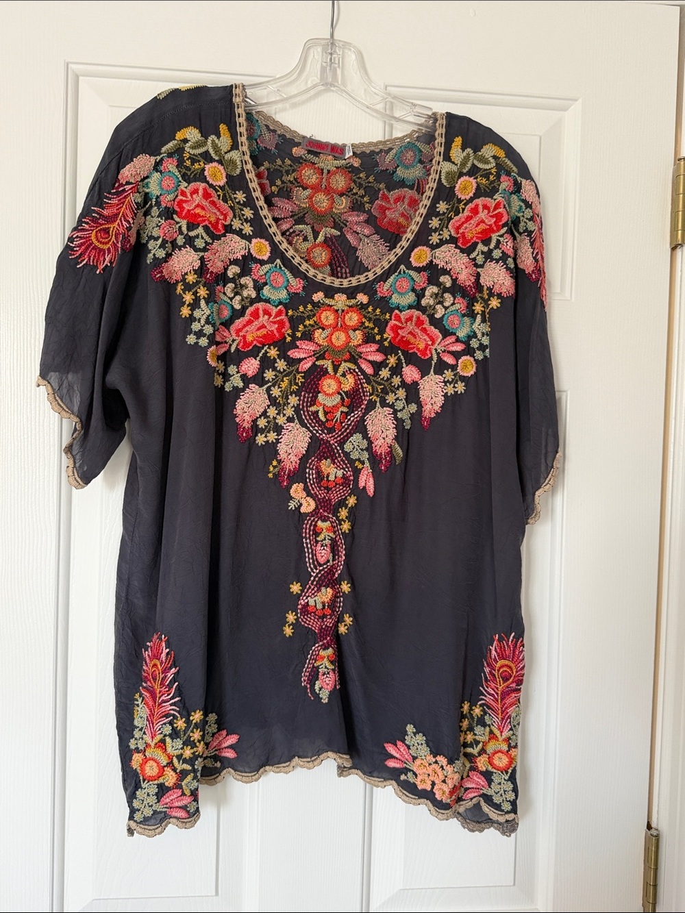 Johnny Was Black Embroidered Floral Boho Blouse